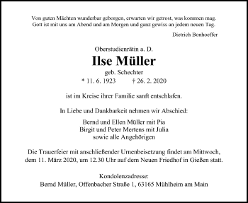 Traueranzeige von Ilse Müller von Giessener Allgemeine, Alsfelder Allgemeine