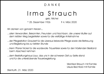 Traueranzeige von Irma Strauch von Wetterauer Zeitung