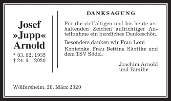 Traueranzeige von Josef Arnold von Wetterauer Zeitung
