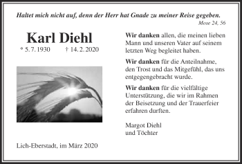 Traueranzeige von Karl Diehl von Licher Wochenblatt