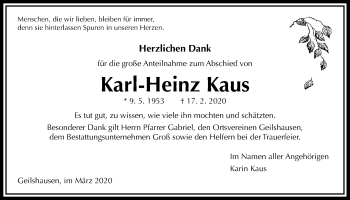 Traueranzeige von Karl-Heinz Kaus von Rabenauer Zeitung