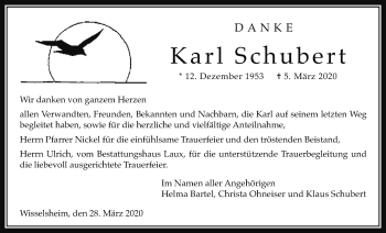 Traueranzeige von Karl Schubert von Wetterauer Zeitung