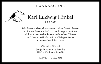 Traueranzeige von Karl Ludwig Hinkel von Bad Vilbel/Karben
