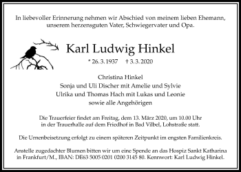 Traueranzeige von Karl Ludwig Hinkel von Bad Vilbel/Karben