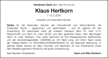 Traueranzeige von Klaus Hertkorn von Wetterauer Zeitung