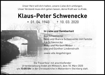 Traueranzeige von Klaus-Peter Schwenecke von Giessener Allgemeine, Alsfelder Allgemeine