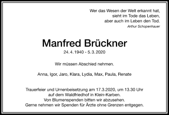 Traueranzeige von Manfred Brückner von Bad Vilbel/Karben