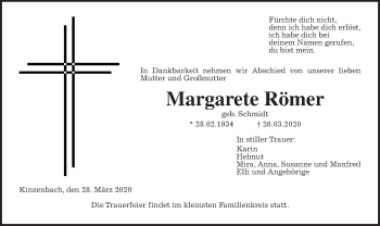 Traueranzeige von Margarete Römer von Giessener Allgemeine, Alsfelder Allgemeine
