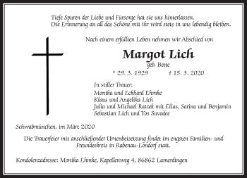 Traueranzeige von Margot Lich von Giessener Allgemeine, Alsfelder Allgemeine