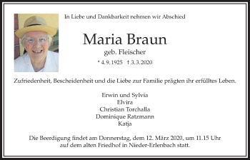 Traueranzeige von Maria Braun von Bad Vilbel/Karben