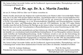 Traueranzeige von Martin Zoschke von Giessener Allgemeine, Alsfelder Allgemeine