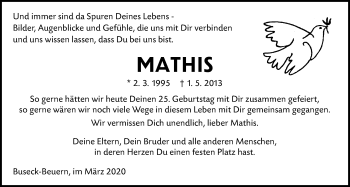 Traueranzeige von Mathis Schudy von Giessener Allgemeine, Alsfelder Allgemeine
