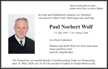 Traueranzeige von Paul Wolf von Wetterauer Zeitung