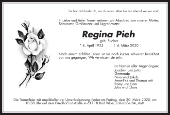 Traueranzeige von Regina Pieh von Wetterauer Zeitung