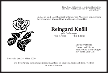 Traueranzeige von Reingard Knöll von Wetterauer Zeitung