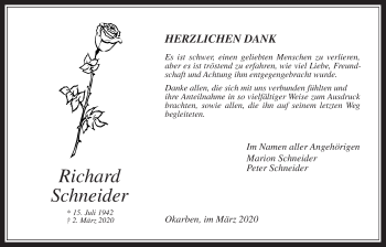 Traueranzeige von Richard Schneider von Wetterauer Zeitung