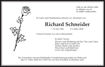 Traueranzeige von Richard Schneider von Wetterauer Zeitung