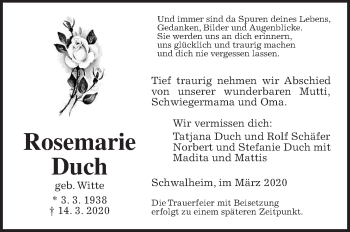 Traueranzeige von Rosemarie Duch von Wetterauer Zeitung