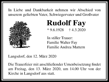 Traueranzeige von Rudolf Fay von Licher Wochenblatt