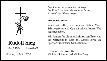 Traueranzeige von Rudolf Sieg von Licher Wochenblatt