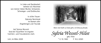 Traueranzeige von Sylvia Wessel-Hilse von Licher Wochenblatt