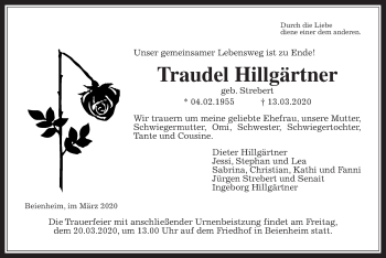 Traueranzeige von Traudel Hillgärtner von Wetterauer Zeitung