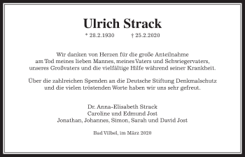 Traueranzeige von Ulrich Strack von Wetterauer Zeitung