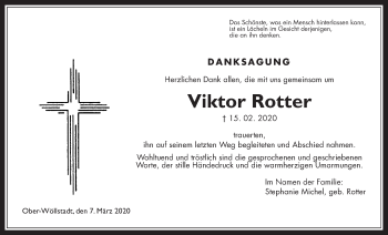 Traueranzeige von Viktor Rotter von Wetterauer Zeitung
