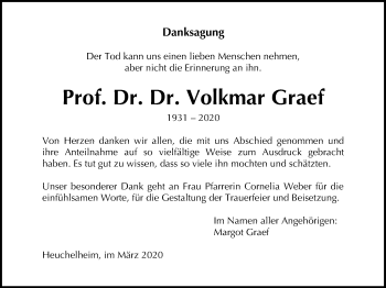 Traueranzeige von Volkmar Graef von Giessener Allgemeine, Alsfelder Allgemeine