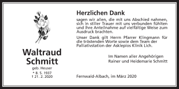 Traueranzeige von Waltraud Schmitt von Giessener Allgemeine, Alsfelder Allgemeine