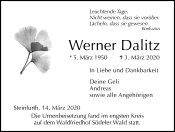 Traueranzeige von Werner Dalitz von Wetterauer Zeitung