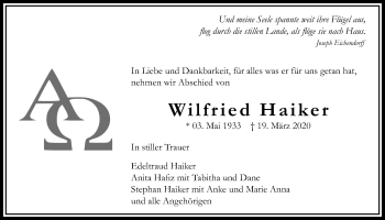 Traueranzeige von Wilfried Haiker von Bad Vilbel/Karben