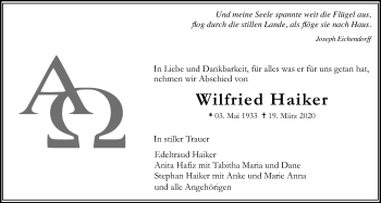 Traueranzeige von Wilfried Haiker von Wetterauer Zeitung