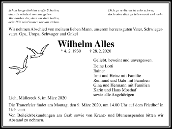 Traueranzeige von Wilhelm Alles von Licher Wochenblatt