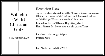 Traueranzeige von Wilhelm Christian Götz von Wetterauer Zeitung