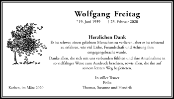 Traueranzeige von Wolfgang Freitag von Bad Vilbel/Karben