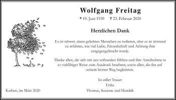Traueranzeige von Wolfgang Freitag von Wetterauer Zeitung