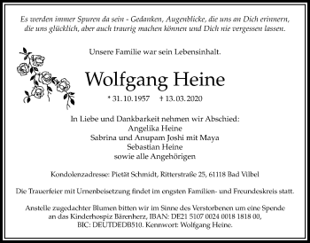 Traueranzeige von Wolfgang Heine von Bad Vilbel/Karben