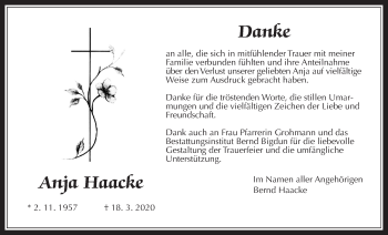 Traueranzeige von Anja Haacke von Licher Wochenblatt