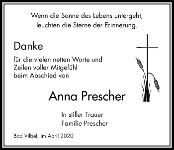 Traueranzeige von Anna Prescher von Bad Vilbel/Karben