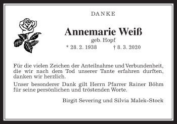 Traueranzeige von Annemarie Weiß von Wetterauer Zeitung