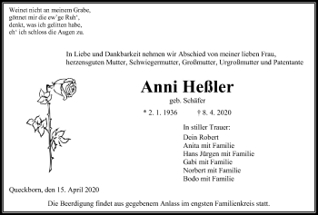 Traueranzeige von Anni Heßler von Giessener Allgemeine, Alsfelder Allgemeine