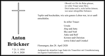 Traueranzeige von Anton Brückner von Alsfelder Allgemeine