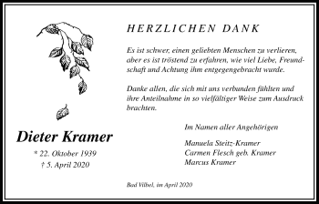 Traueranzeige von Dieter Kramer von Bad Vilbel/Karben