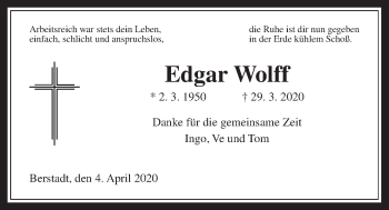 Traueranzeige von Edgar Wolff von Wetterauer Zeitung