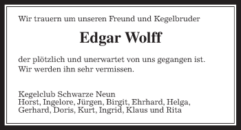 Traueranzeige von Edgar Wolff von Wetterauer Zeitung