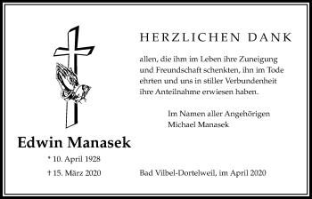 Traueranzeige von Edwin Manasek von Bad Vilbel/Karben