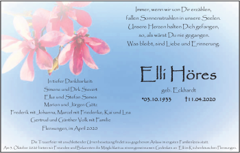 Traueranzeige von Elli Höres von Alsfelder Allgemeine
