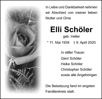 Traueranzeige von Elli Schöler von Wetterauer Zeitung
