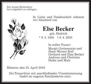 Traueranzeige von Else Becker von Laubacher Anzeiger